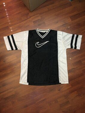 VTG 90s Nike Sports Jersey Shirt Black & White Big Swoosh sz XL